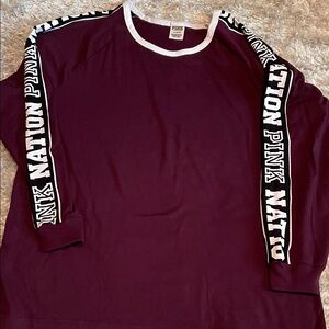 PINK Victoria's Secret Maroon Crew Top with White Trim